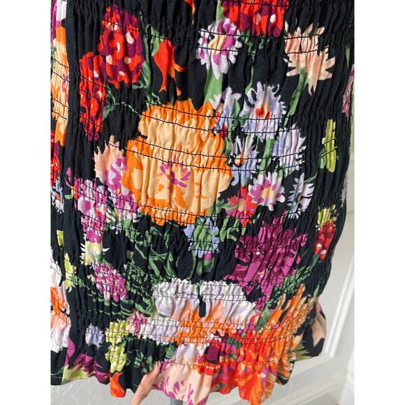 H&M Black Floral Fitted Smocked Mini Off Shoulder Dress - Picture 3 of 9